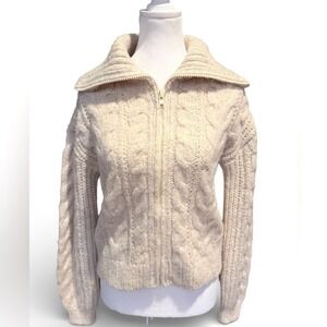 Heartloom Cream Cable Knit Zip Up‎ Sweater Cardigam XS NWT!